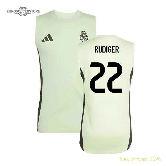 2025-2026 Real Madrid Sleeveless Training Jersey (Almost Lime) (Rudiger 22)-Football Shirts Shop