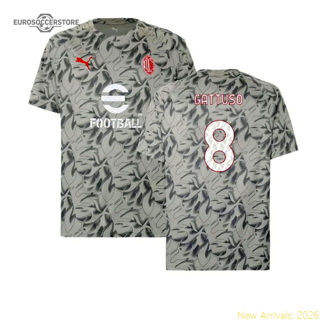 2025-2026 AC Milan Warm Up Jersey (Smokey Gray) (Gattuso 8)-Football Shirts Shop