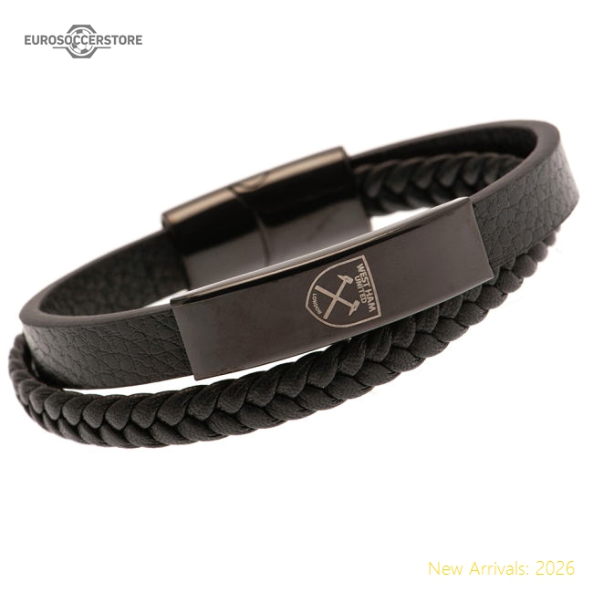 West Ham United FC Black IP Leather Bracelet-Football Shirts Shop