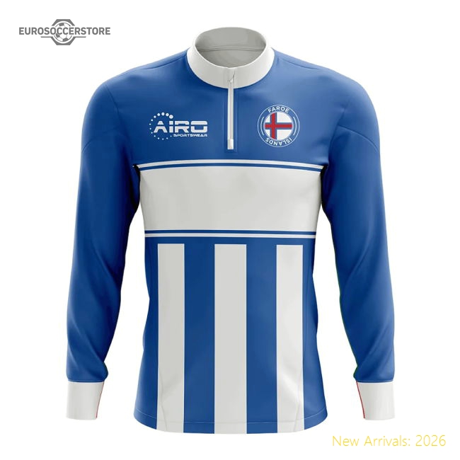 Faroe Islands Concept Football Half Zip Midlayer Top (Blue-White)-Football Shirts Shop