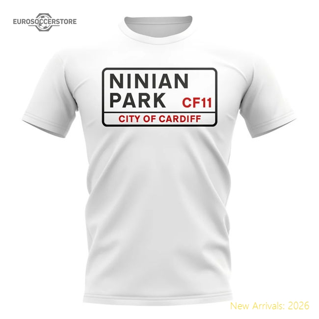 Cardiff Ninian Park Street Sign T-Shirt (White)-Football Shirts Shop