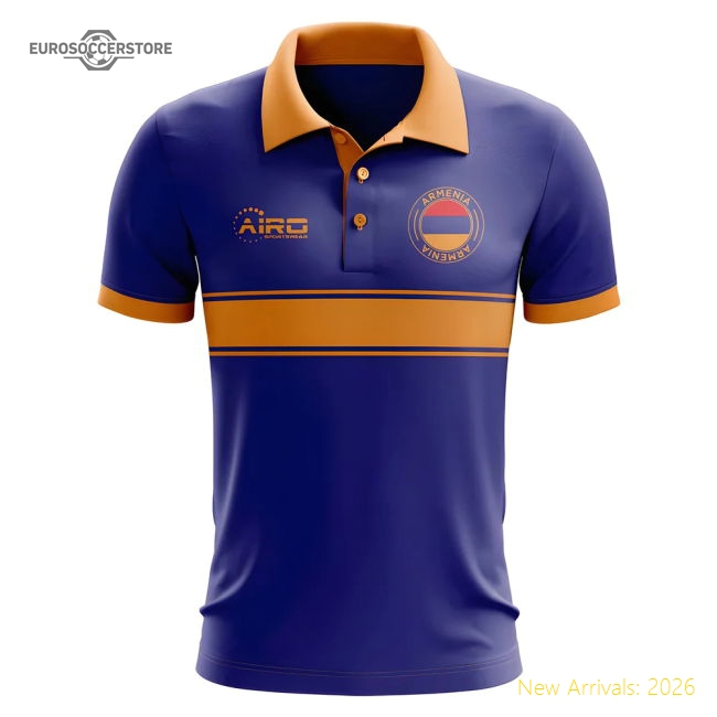 Armenia Concept Stripe Polo Shirt (Royal)-Football Shirts Shop
