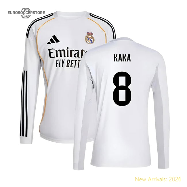 2025-2026 Real Madrid Long Sleeve Home Shirt (Kaka 8)-Football Shirts Shop