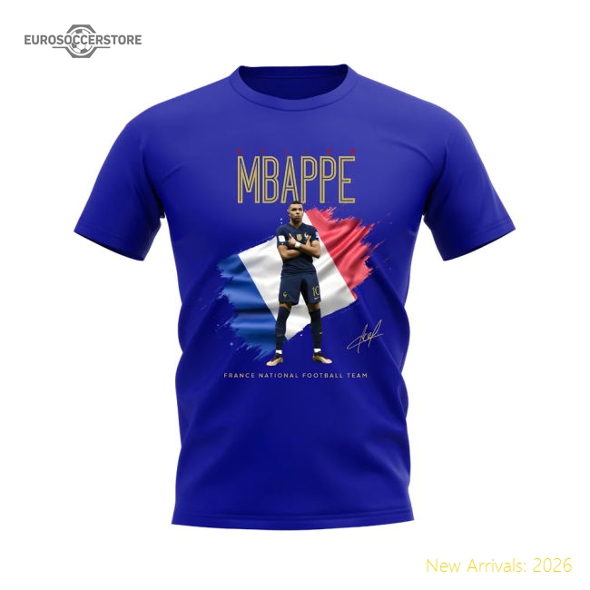 Kylian Mbappe France Celebration T-Shirt (Blue)-Football Shirts Shop