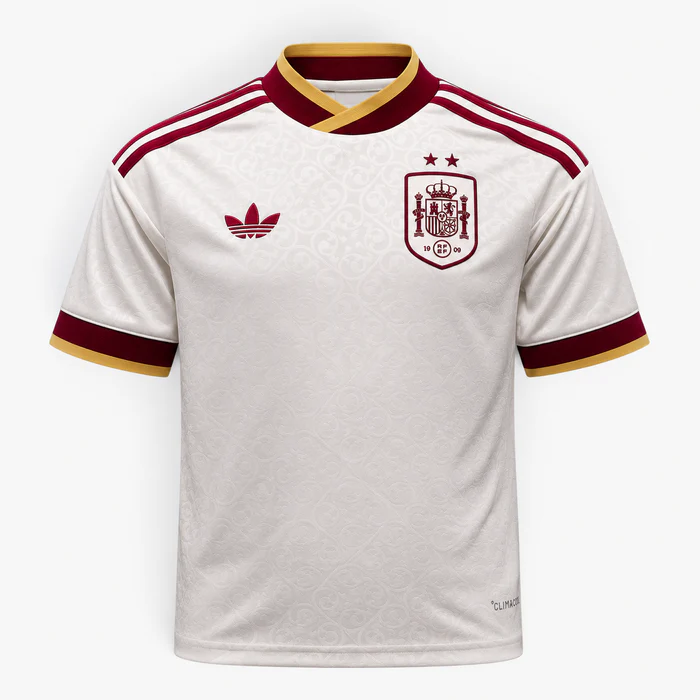 Men's Spain Away Shirt 2026 – Pure White & Crimson Football Supporter Jersey