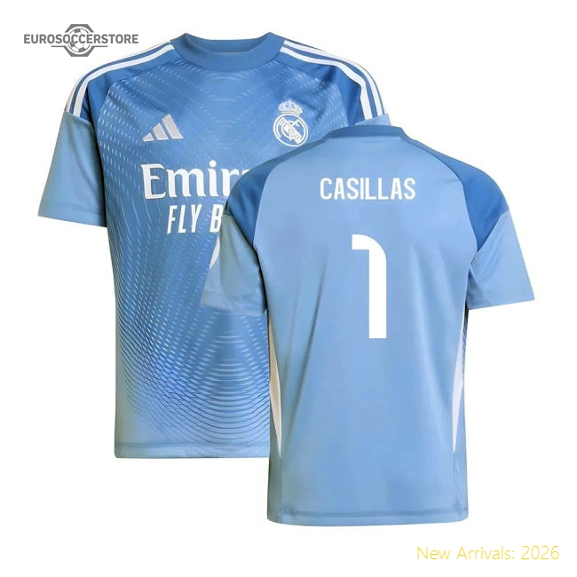 2025-2026 Real Madrid Home Goalkeeper Shirt (Blue) - Kids (Casillas 1)-Football Shirts Shop