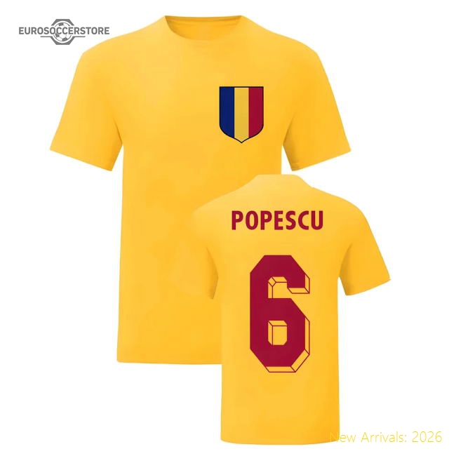 Gheorghe Popescu Romania National Hero Tee (Yellow)-Football Shirts Shop