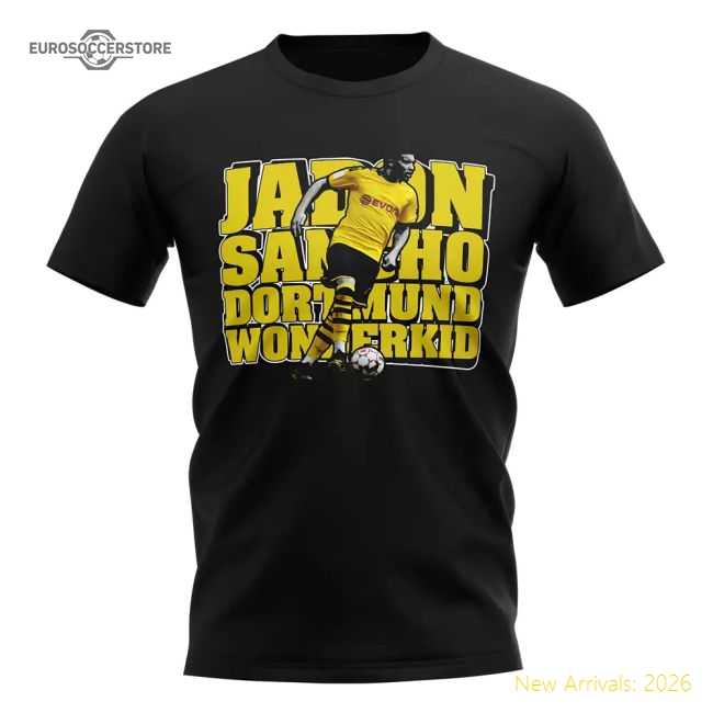 Jadon Sancho Football Player T-Shirt (Black)-Football Shirts Shop
