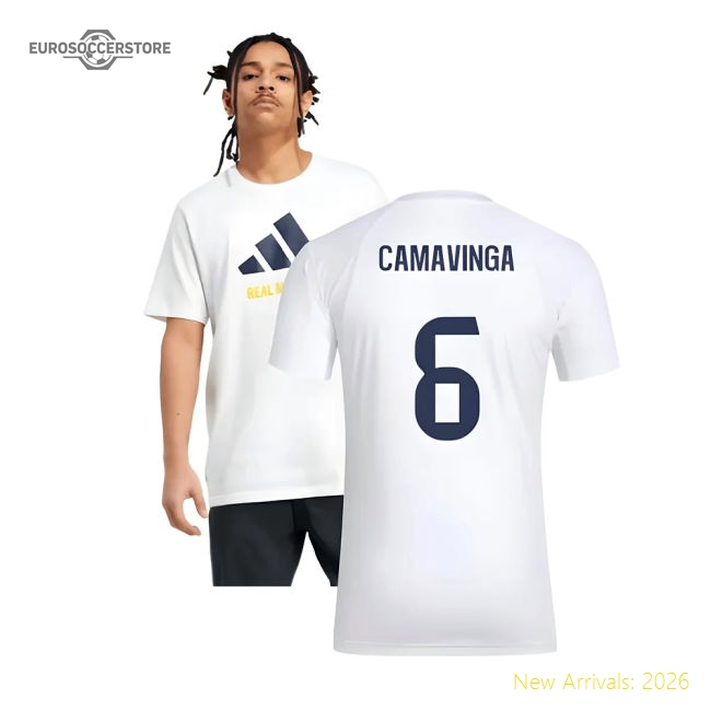 2025-2026 Real Madrid Seasonal Graphic Tee (White) (Camavinga 6)-Football Shirts Shop