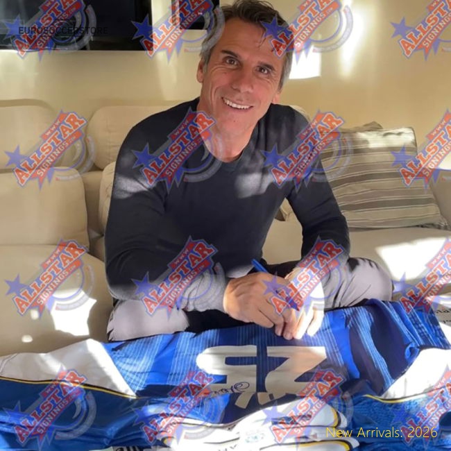 Chelsea FC 1998 Zola Signed Shirt (Framed)-Football Shirts Shop