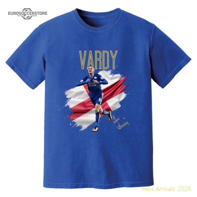 Jamie Vardy Leicester Celebration T-Shirt (Blue)-Football Shirts Shop