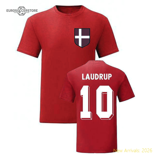 Michael Laudrup Denmark National Hero Tee (Red)-Football Shirts Shop