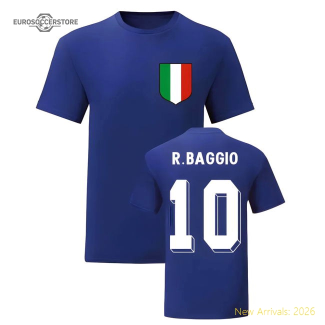 Robert Baggio Italy National Hero Tee\'s (Blue)-Football Shirts Shop