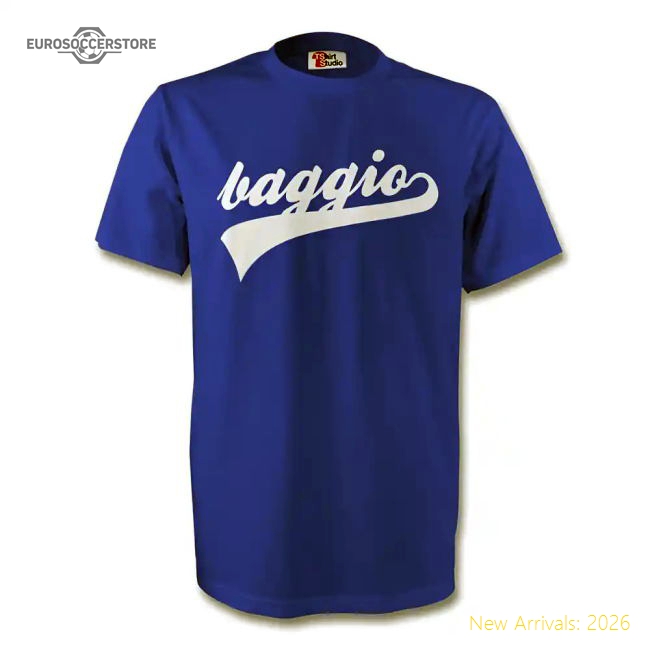 Roberto Baggio Italy Signature Tee (blue)-Football Shirts Shop