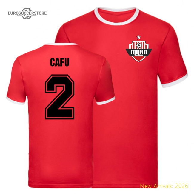 Cafu AC Milan Ringer Tee (Red)-Football Shirts Shop