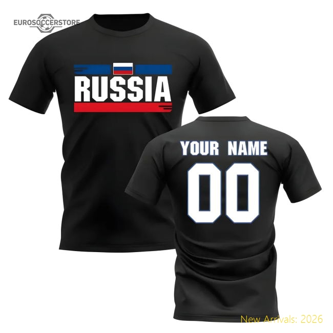 Personalised Russia Fan Football T-Shirt (black)-Football Shirts Shop