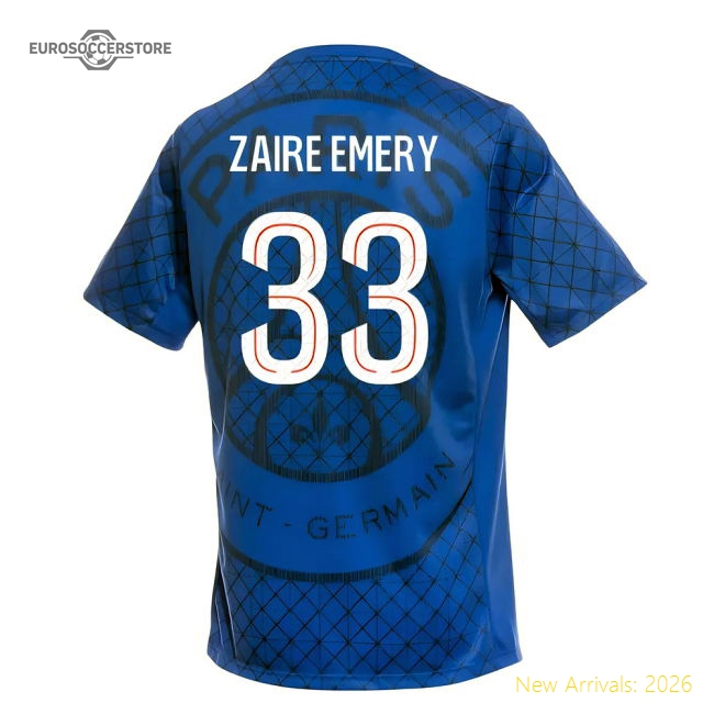 2025-2026 PSG Academy Pro Home Pre Match Shirt (Royal) (Zaire Emery 33)-Football Shirts Shop