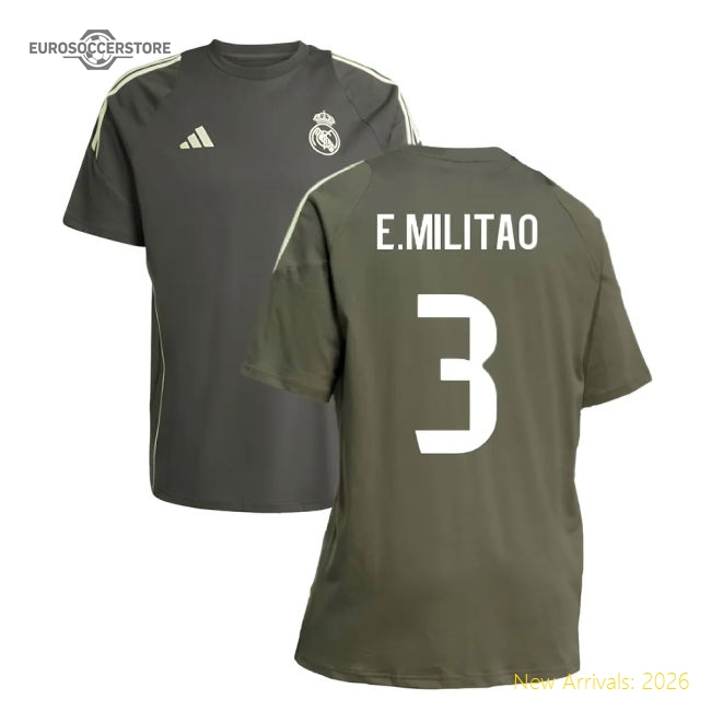 2025-2026 Real Madrid Training Tee (Utility Grey) (E.Militao 3)-Football Shirts Shop