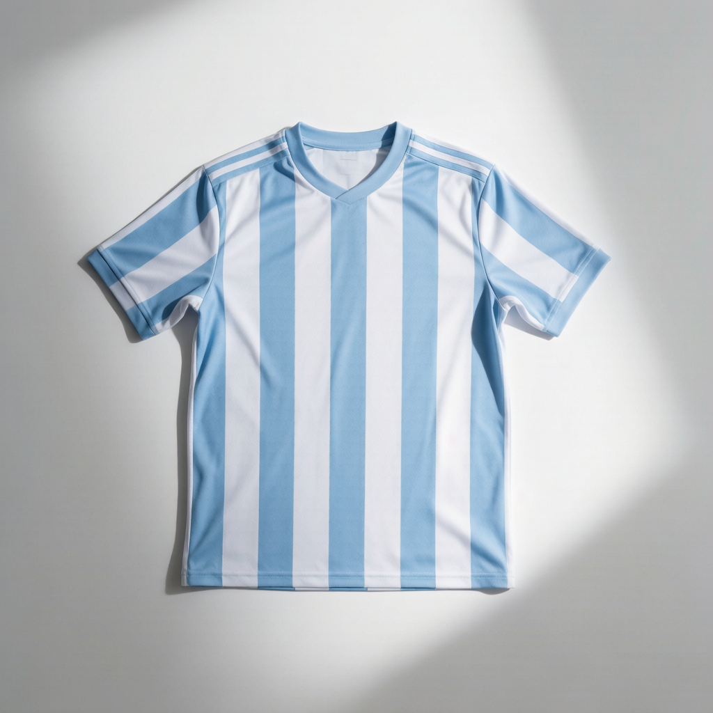 Sky-blue-and-white striped jersey on white
