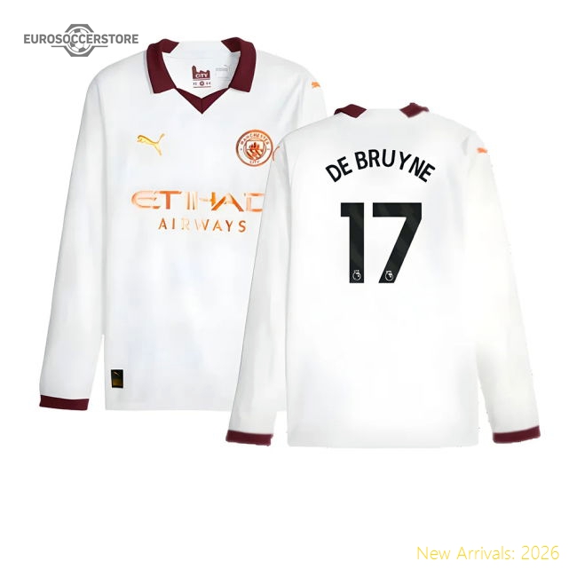 2023-2024 Man City Long Sleeve Away Shirt (DE BRUYNE 17)-Football Shirts Shop