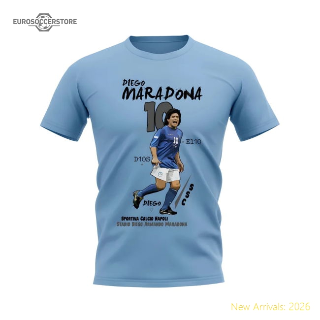 Diego Maradona Napoli Graphic T-Shirt (Sky Blue)-Football Shirts Shop