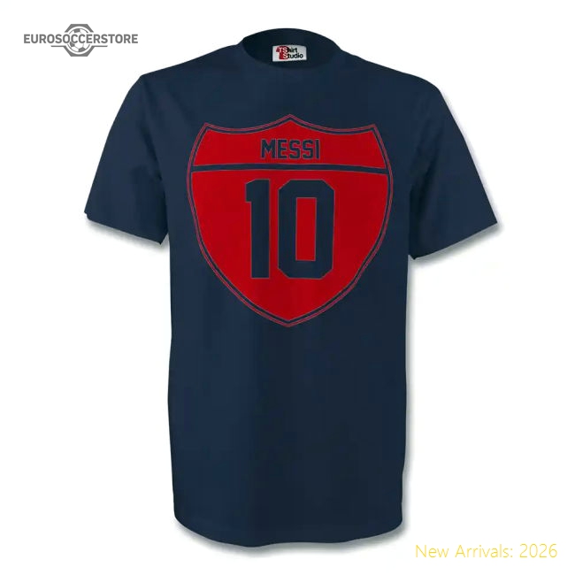 Lionel Messi Barcelona Crest Tee (navy) - Kids-Football Shirts Shop