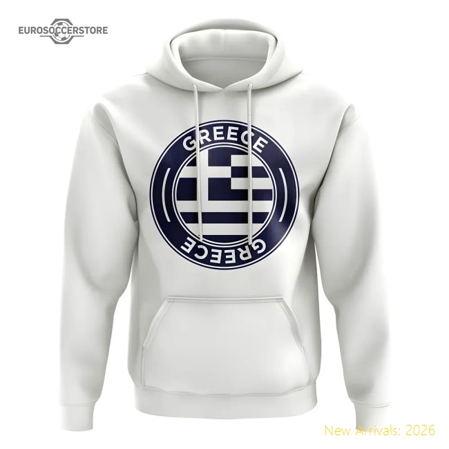 Greece Football Badge Hoodie (White)-Football Shirts Shop