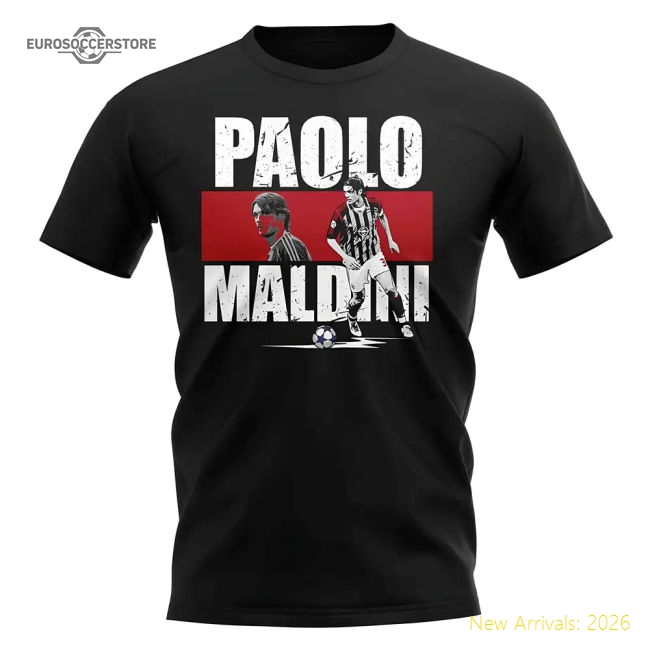 Paolo Maldini Player Collage T-Shirt (Black)-Football Shirts Shop