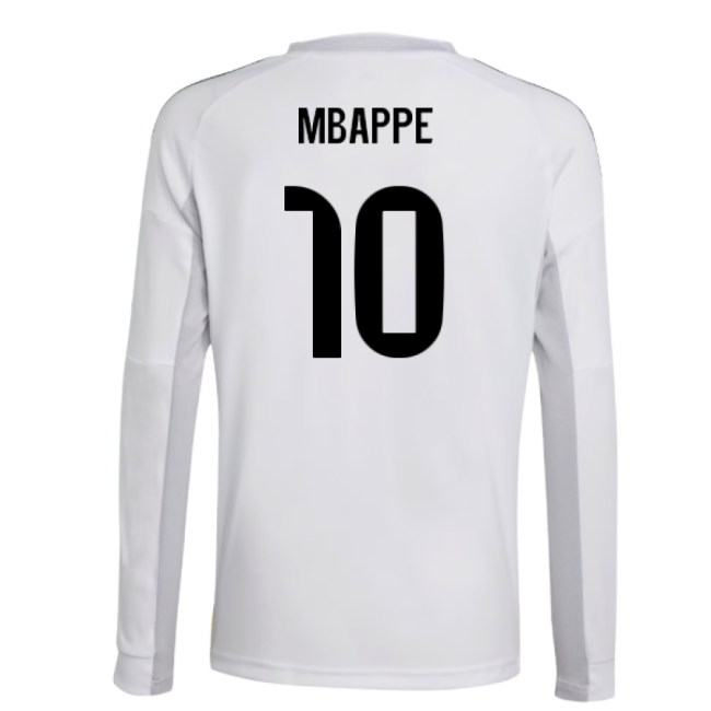 2025-2026 Real Madrid Long Sleeve Home Shirt (Kids) (Mbappe 10)-Football Shirts Shop
