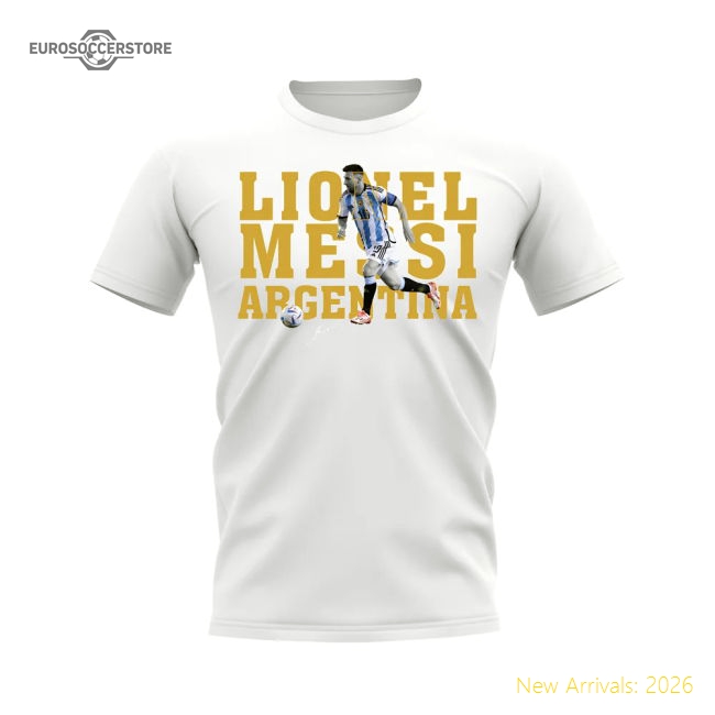 Lionel Messi Argentina Player Tee (White)-Football Shirts Shop