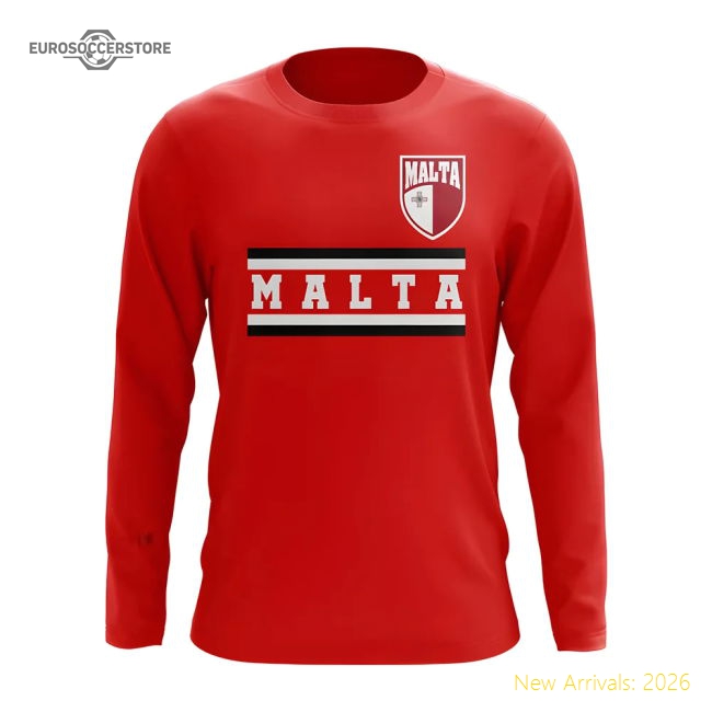 Malta Core Football Country Long Sleeve T-Shirt (Red)-Football Shirts Shop