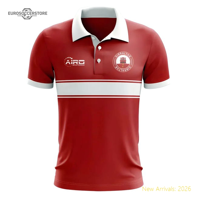 Gibraltar Concept Stripe Polo Shirt (Red)-Football Shirts Shop