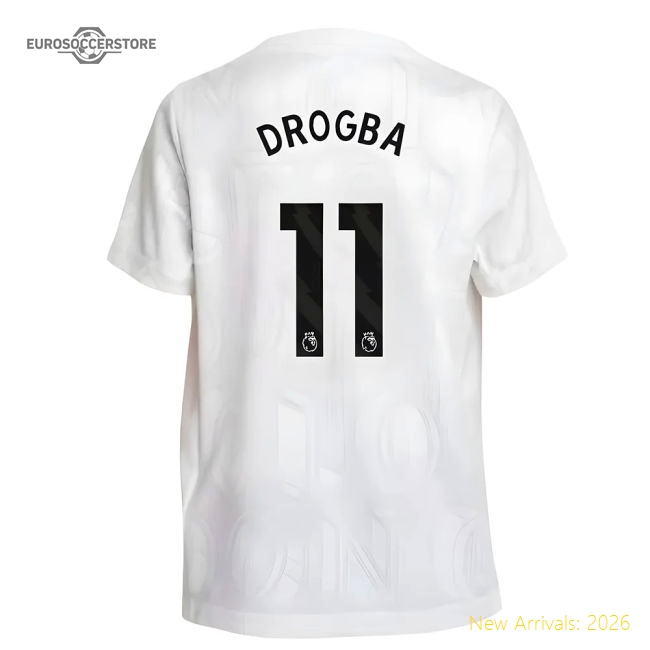 2025-2026 Chelsea Pre-Match Shirt (White) - Kids (Drogba 11)-Football Shirts Shop