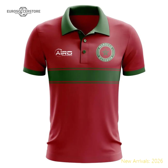Morocco Concept Stripe Polo Shirt (Red)-Football Shirts Shop