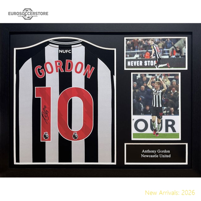 Newcastle United FC Gordon Signed Shirt (Framed)-Football Shirts Shop
