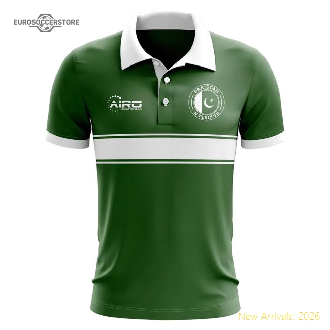 Pakistan Concept Stripe Polo Shirt (Green)-Football Shirts Shop