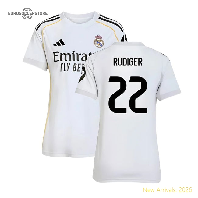 2025-2026 Real Madrid Home Shirt (Womens) (Rudiger 22)-Football Shirts Shop
