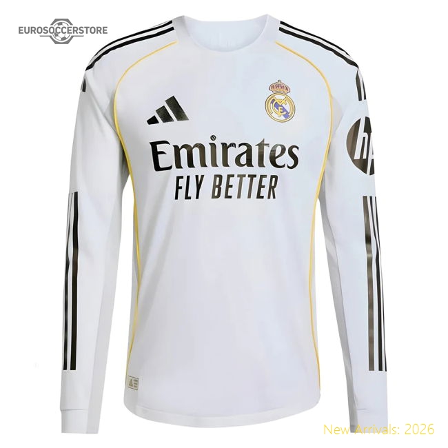 2025-2026 Real Madrid Authentic Long Sleeve Home Shirt-Football Shirts Shop