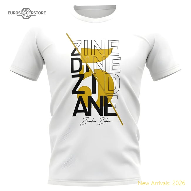 Zinedine Zidane Real Madrid Graphic Signature T-Shirt (White)-Football Shirts Shop