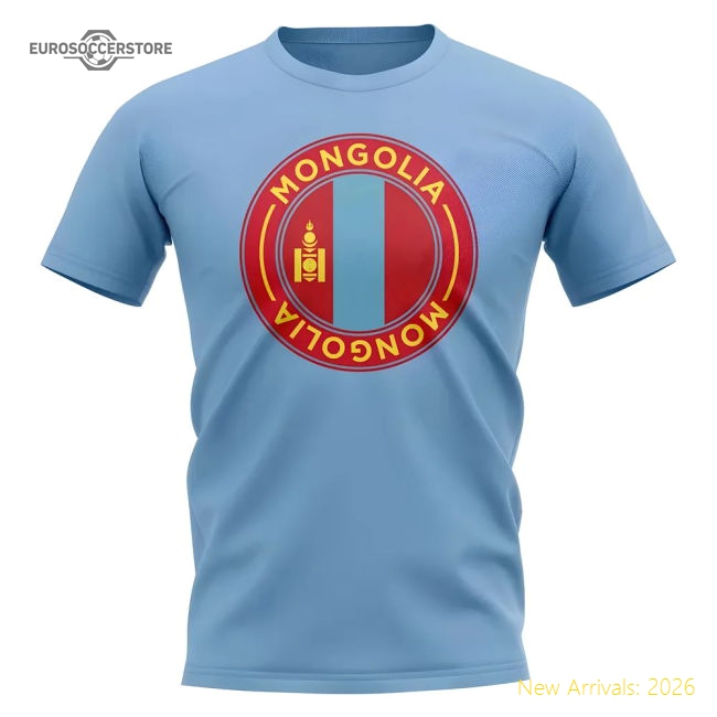 Mongolia Football Badge T-Shirt (Sky)-Football Shirts Shop