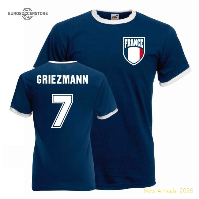 Antoine Griezmann France Ringer Tee (blue)-Football Shirts Shop