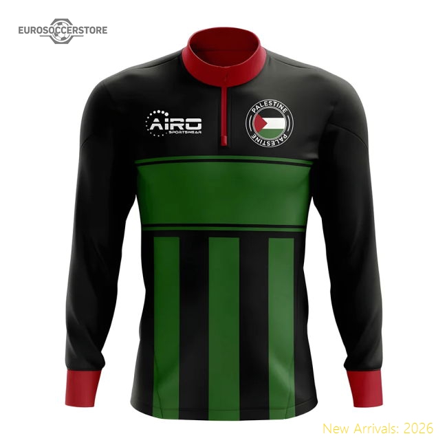 Palestine Concept Football Half Zip Midlayer Top (Black-Green)-Football Shirts Shop