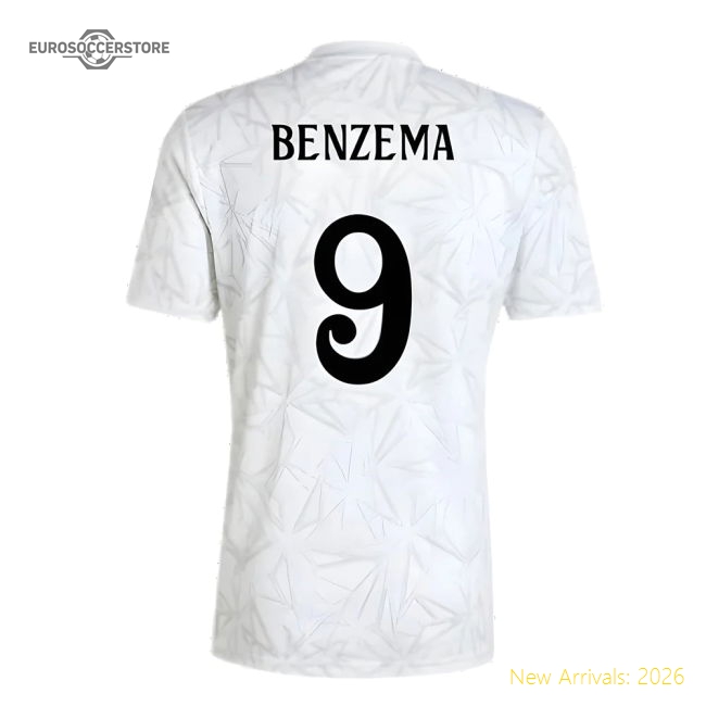 2024-2025 Real Madrid Pre-Match Shirt (White) (Benzema 9)-Football Shirts Shop