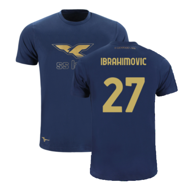 Lazio 125th Anniversary Cotton Tee (Navy) (Ibrahimovic 27)-Football Shirts Shop