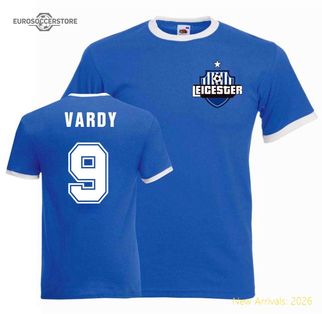 Jamie Vardy Leicester Ringer Tee (blue)-Football Shirts Shop