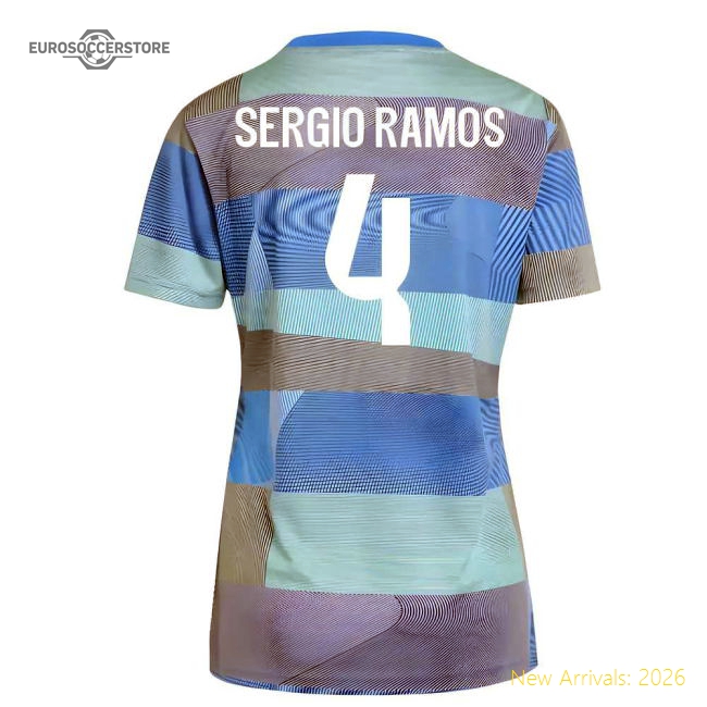 2025-2026 Real Madrid Pre-Match Shirt (Bluebird) - Womens (Sergio Ramos 4)-Football Shirts Shop