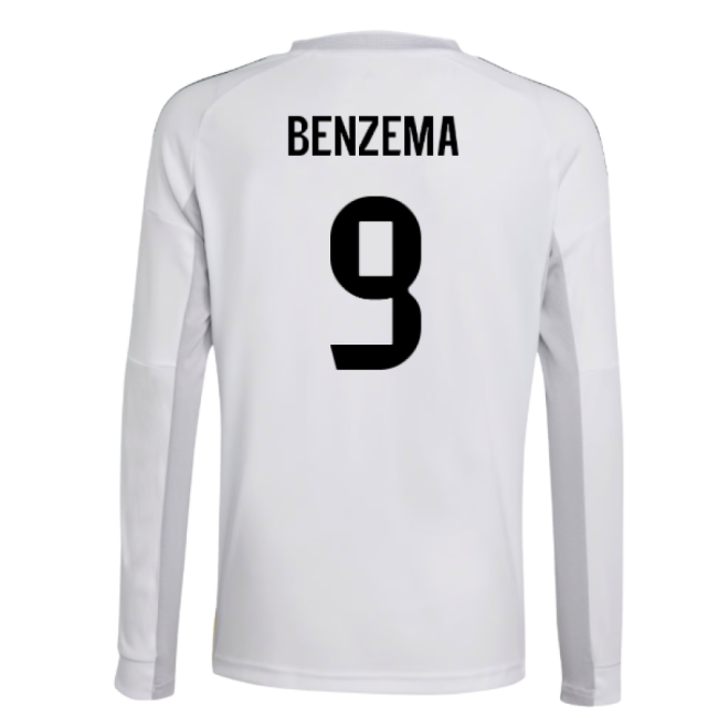 2025-2026 Real Madrid Long Sleeve Home Shirt (Kids) (Benzema 9)-Football Shirts Shop
