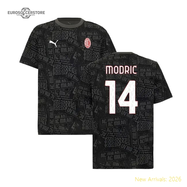 2025-2026 AC Milan ftblCulture Tee AOP (Black) (Modric 14)-Football Shirts Shop
