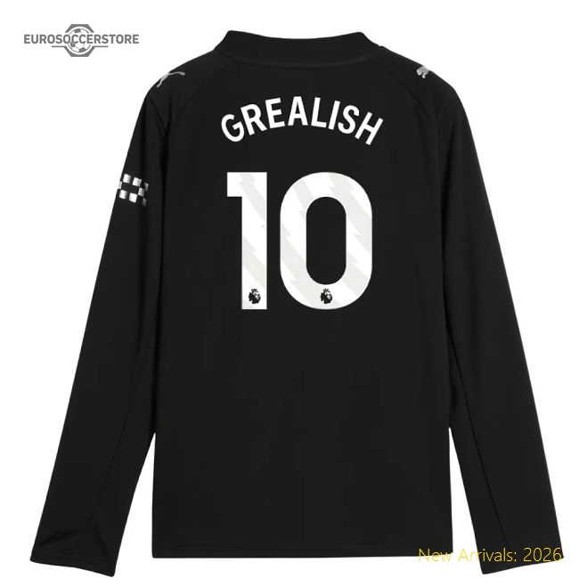 2025-2026 Man City Long Sleeve Away Shirt (Kids) (Grealish 10)-Football Shirts Shop
