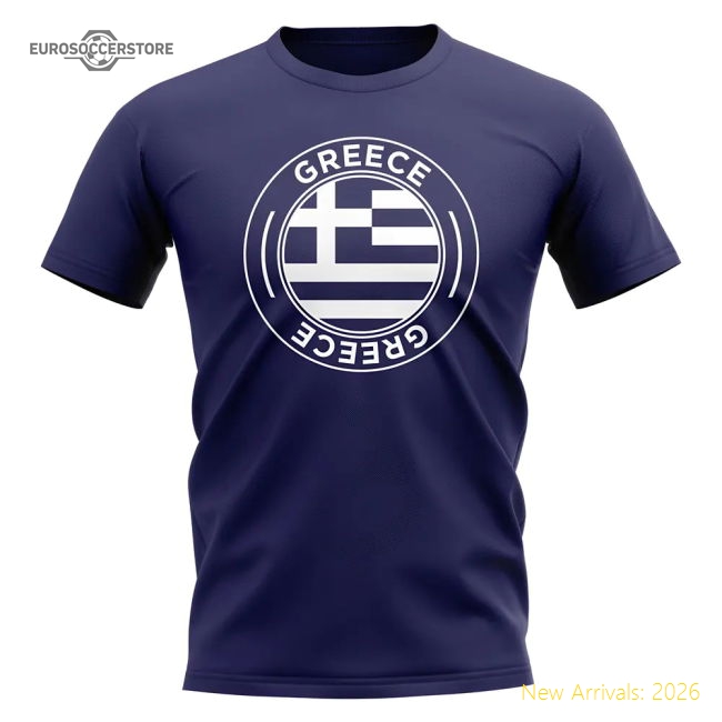 Greece Football Badge T-Shirt (Navy)-Football Shirts Shop